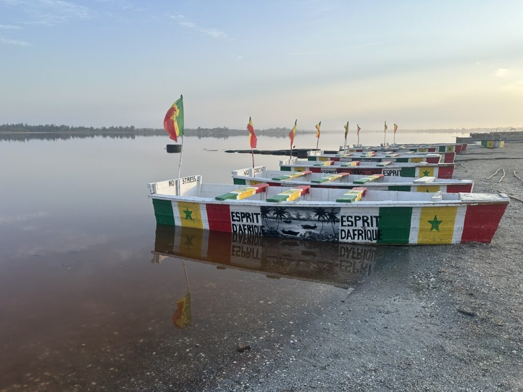 botes en el lago rosa