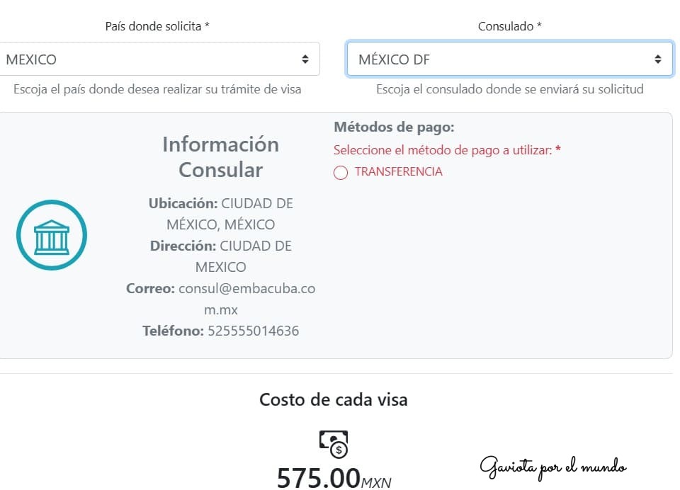 Precio de la visa en México