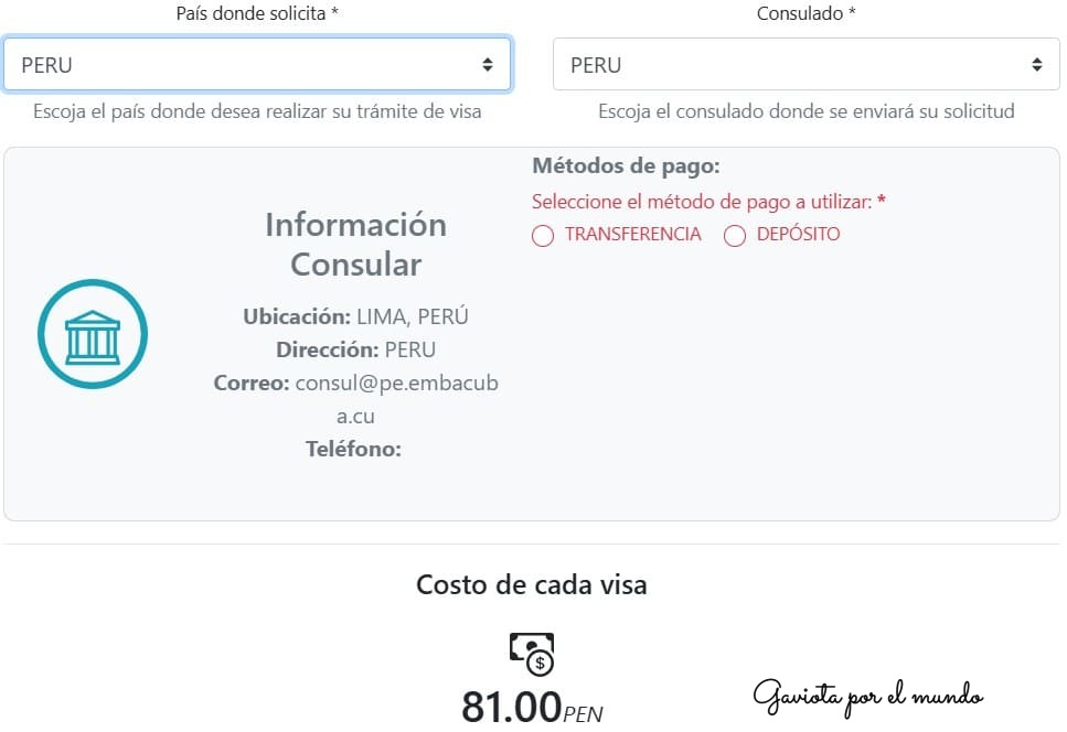 Precio de la visa en Perú