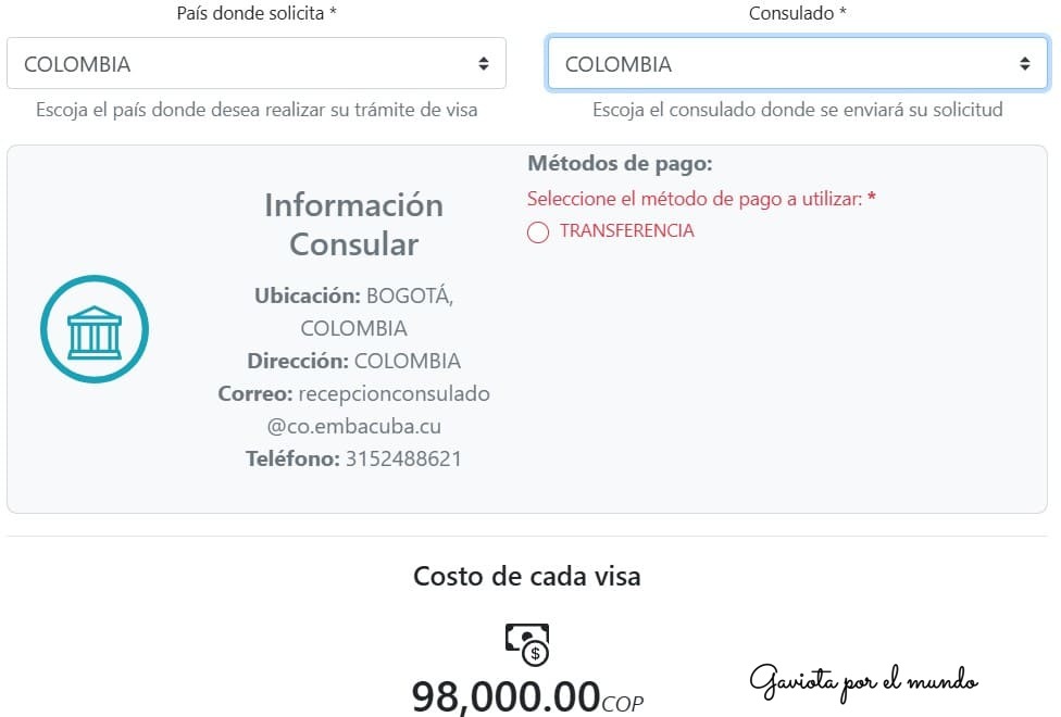 Precio de la visa en Colombia