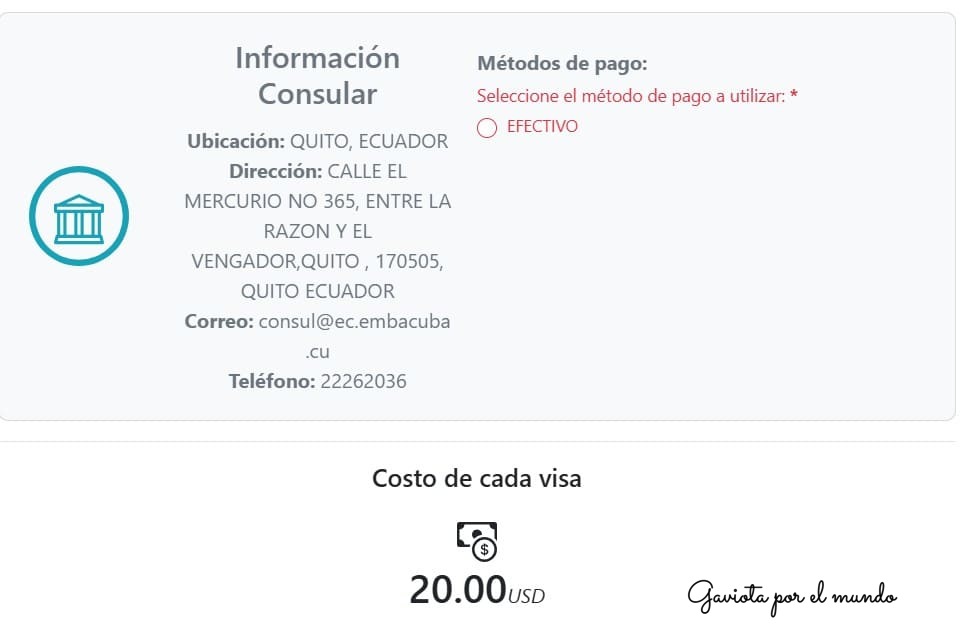 Precio de la visa en Ecuador