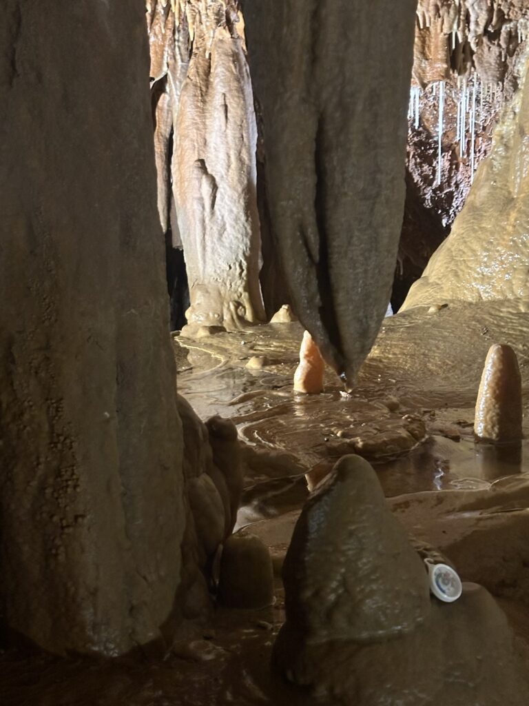 Estalagmitas, estalactitas de diversos tamaños en Cueva de Valdelajo
